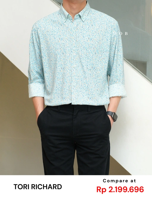 Image of TORLSS01007A Printed LS Shirt Caleste Blue Fish