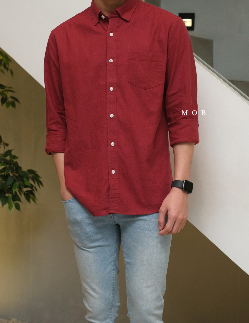 SPLSS01002 Linen LS Shirt Brick Red
