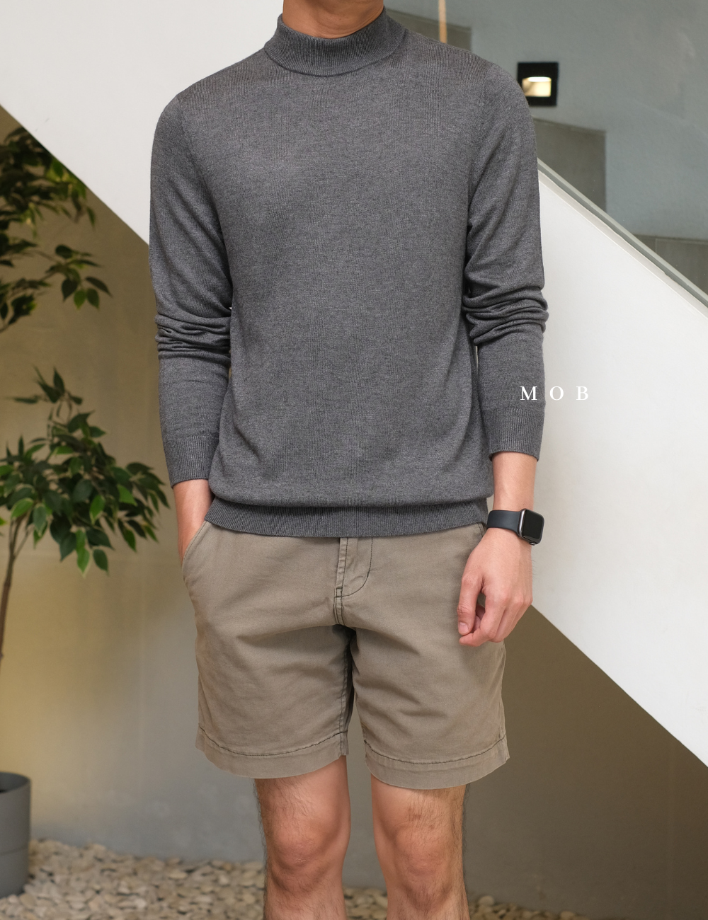SPSW01001 Merino Wool Half-Neck Sweatshirt Light Grey