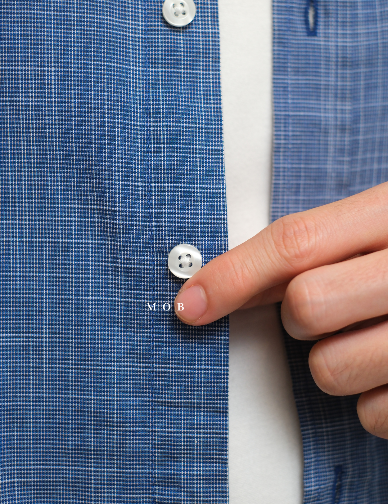 CLRSSS02001A Texture Check Stretch SS Shirt Blue Denim