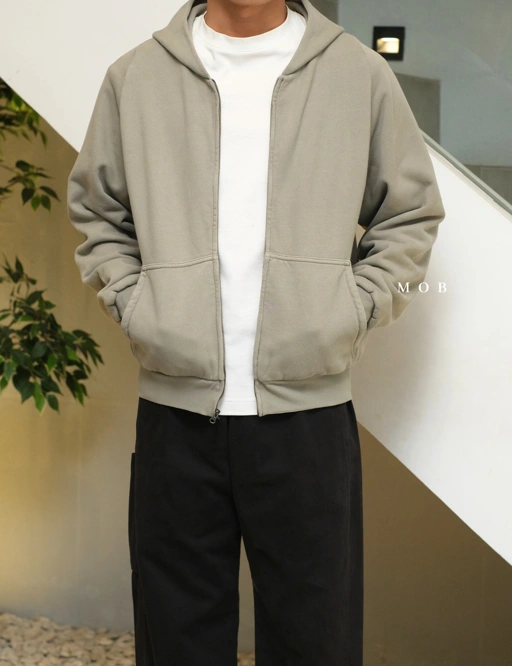 Image of [FAST PRE-ORDER] YZHOD03003A Yeezy x Gap Full Zipper Boxy Hoodie Sage Green Washed