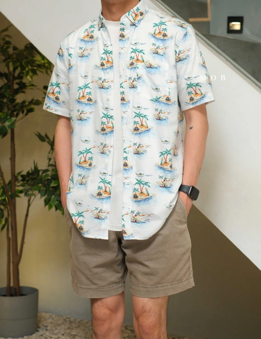 Image of CRSSS03005 Palm Tree Islands SS Shirt White