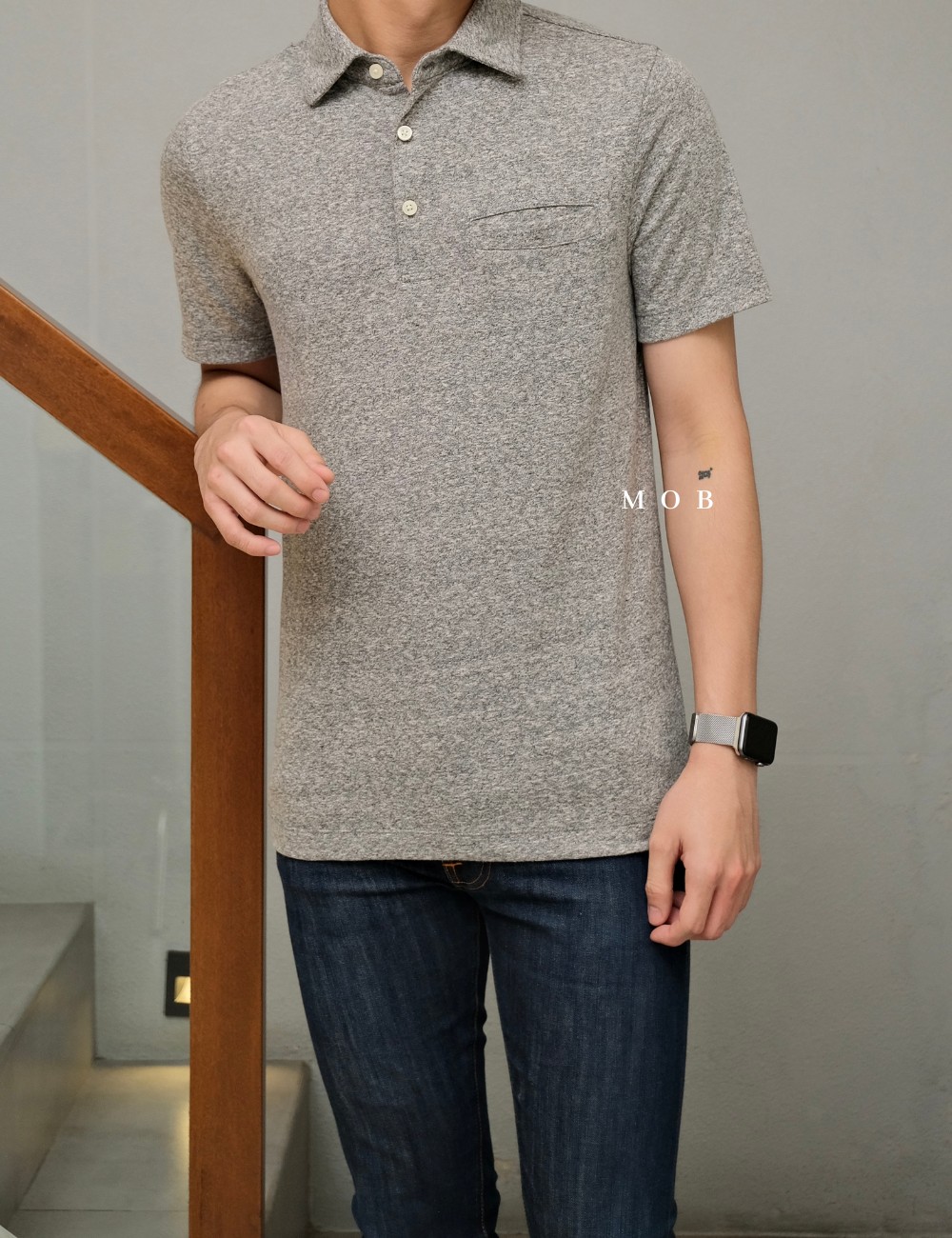 GFPS07001A Basic Pocket Polo Shirt Grey Misty