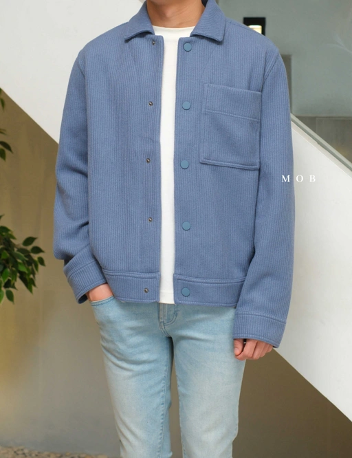 Image of MODJ02001 Knit Trucker Snap Jacket Blue Asphalt