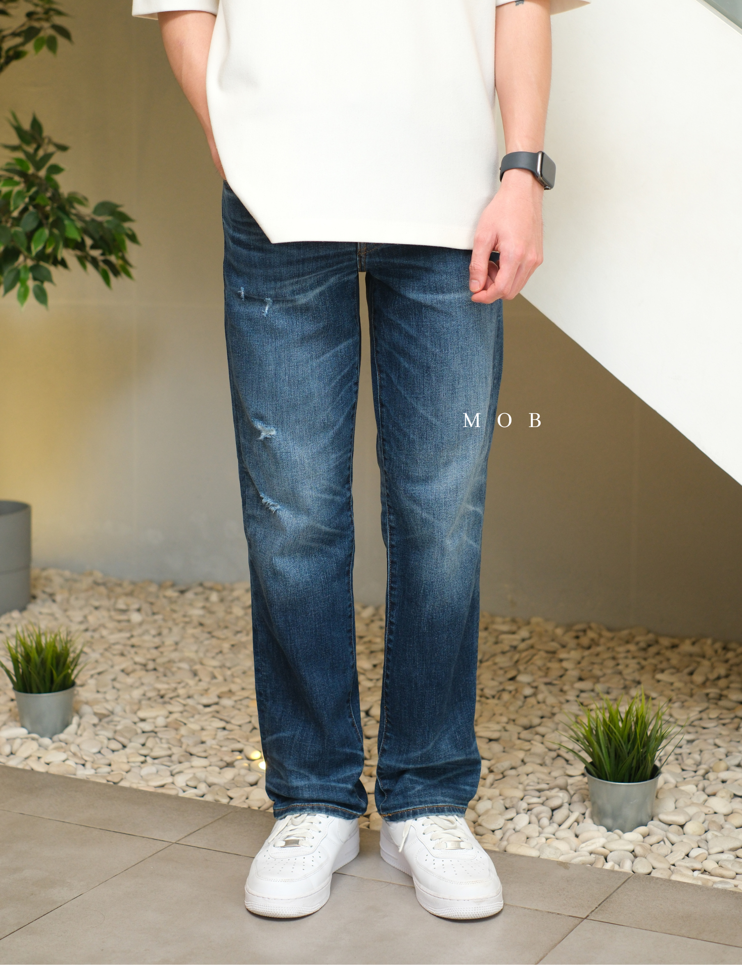 AEPT03002 AirFlex+ Original Straight Jeans Medium Blue SMALL Ripped