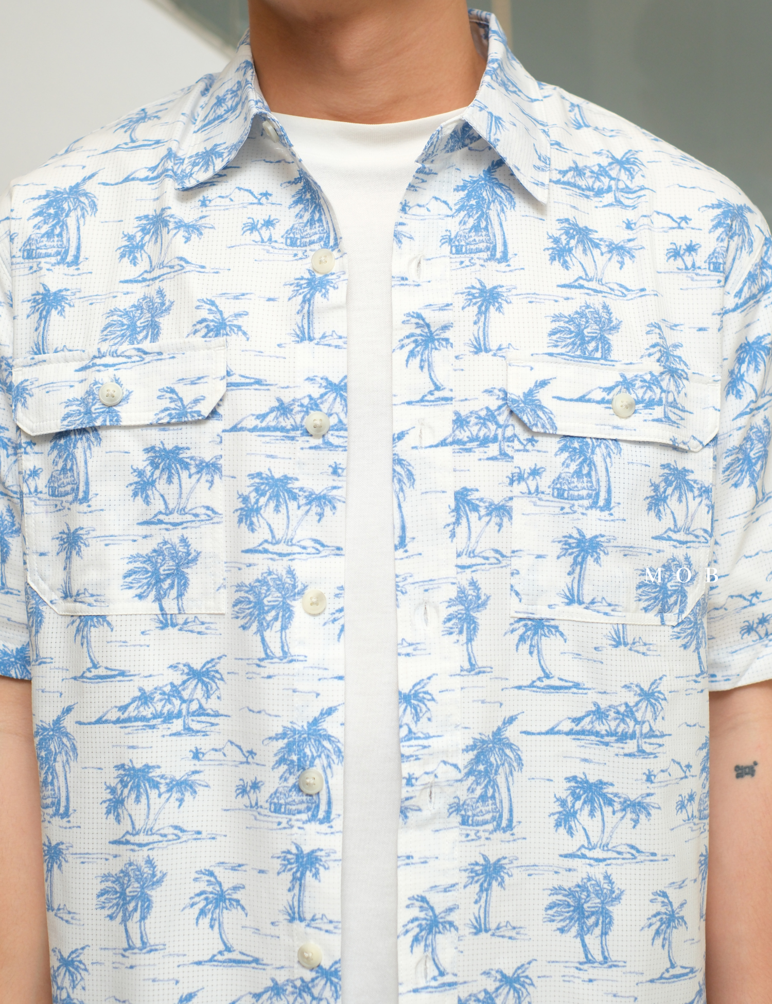 CNBSSS03003 Quick Dry Classic Fit SS Shirt Palm Tree White
