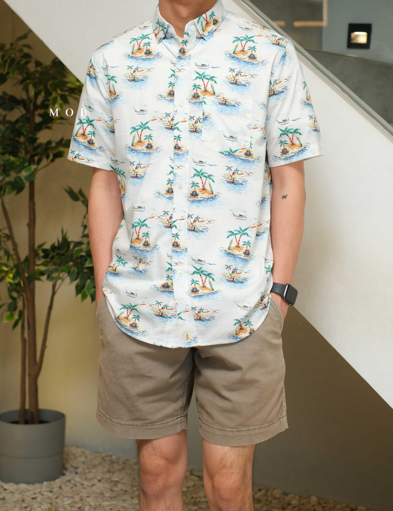 CLRSSS03005 Palm Tree Islands SS Shirt White