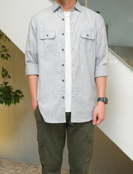 Image of AFLSS01002A Regular Pocket LS Shirt Light Grey Misty