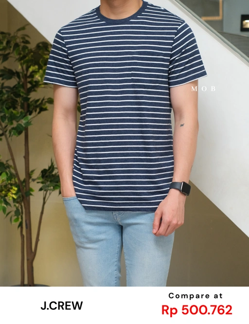 Image of JCSST01001 Slim Washed Pocket Tee Navy Stripe
