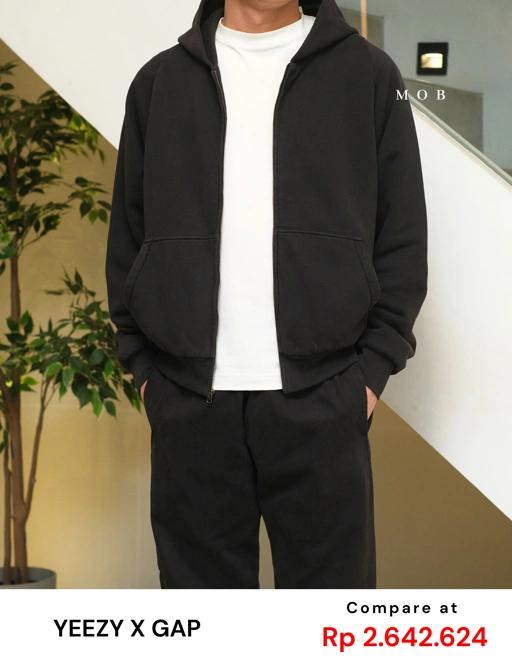 Image of [FAST PRE-ORDER] YZHOD03001 Yeezy x Gap Full Zipper Boxy Hoodie Black Washed
