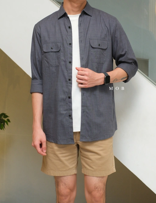 Image of AFLSS01002B Regular Pocket LS Shirt Dark Grey