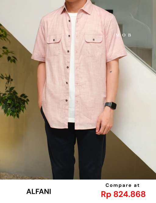 Image of AFSSS01001G Warren Pocket SS Shirt Salmon Misty