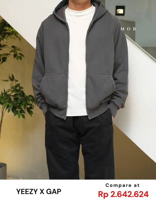 Image of [FAST PRE-ORDER] YZHOD03002 Yeezy x Gap Full Zipper Boxy Hoodie Dark Grey Washed