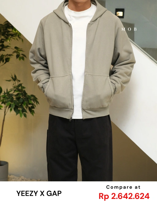 Image of [FAST PRE-ORDER] YZHOD03003A Yeezy x Gap Full Zipper Boxy Hoodie Sage Green Washed