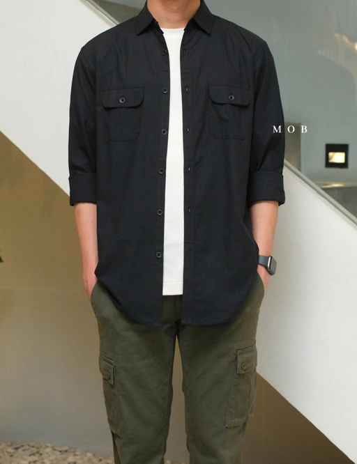 Image of AFLSS01002G Regular Pocket LS Shirt Black