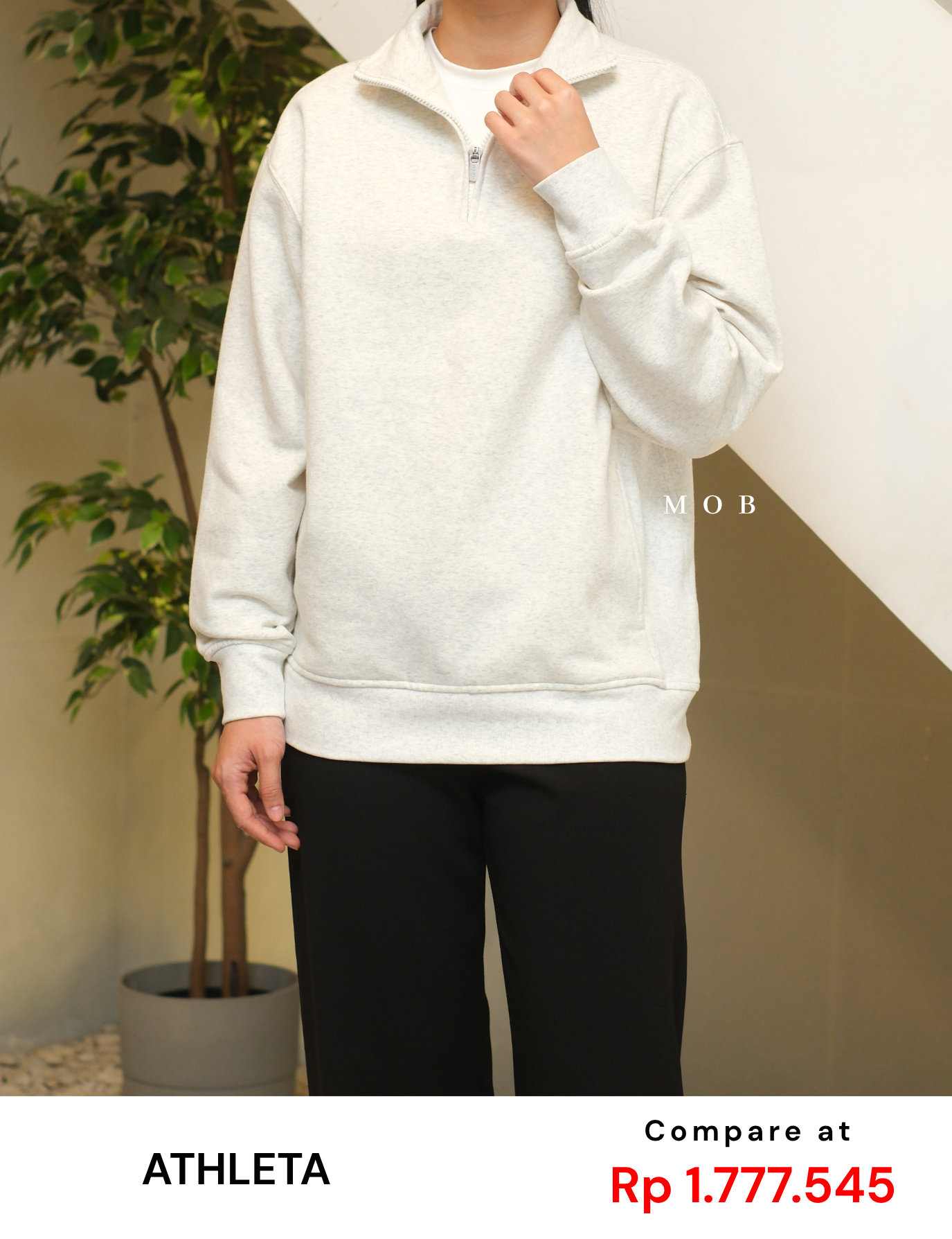 ATHSW02002A Forever Fleece 1/4 Zip Sweatshirt Ivory Misty
