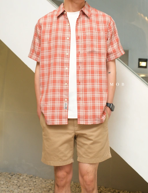 Image of MMSSS02002B Aerobora Novelty SS Shirt Terracotta Plaid