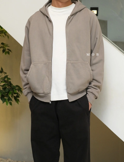 Image of [FAST PRE-ORDER] YZHOD03003B Yeezy x Gap Full Zipper Boxy Hoodie Grey Washed