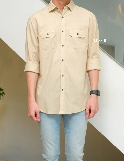 Image of AFLSS01002N Regular Pocket LS Shirt Khaki