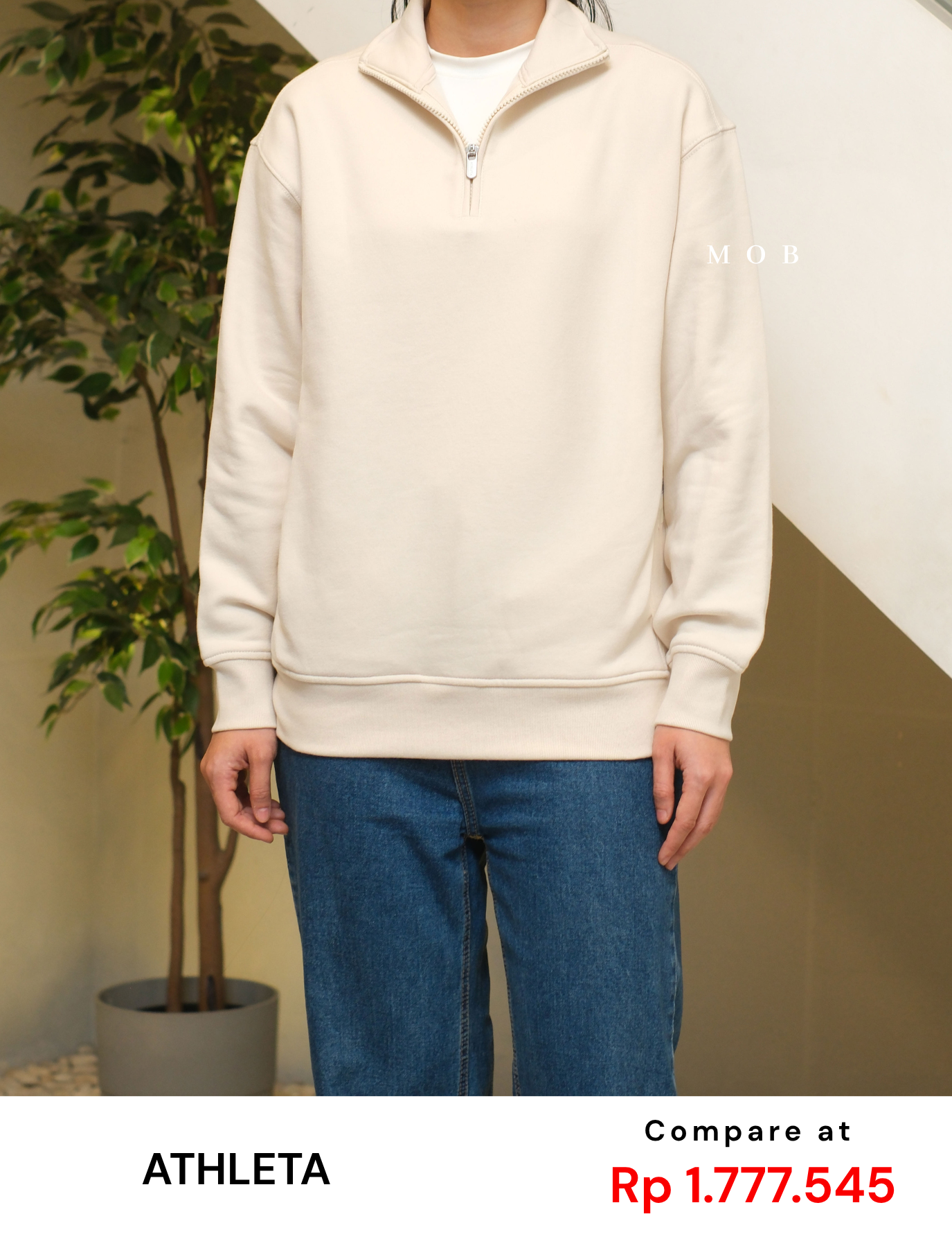 ATHSW02002B Forever Fleece 1/4 Zip Sweatshirt Cream