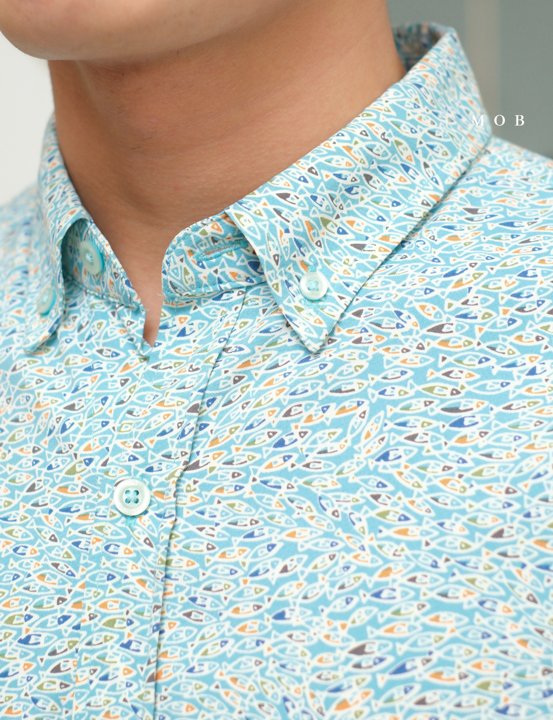 TORLSS01007A Printed LS Shirt Caleste Blue Fish