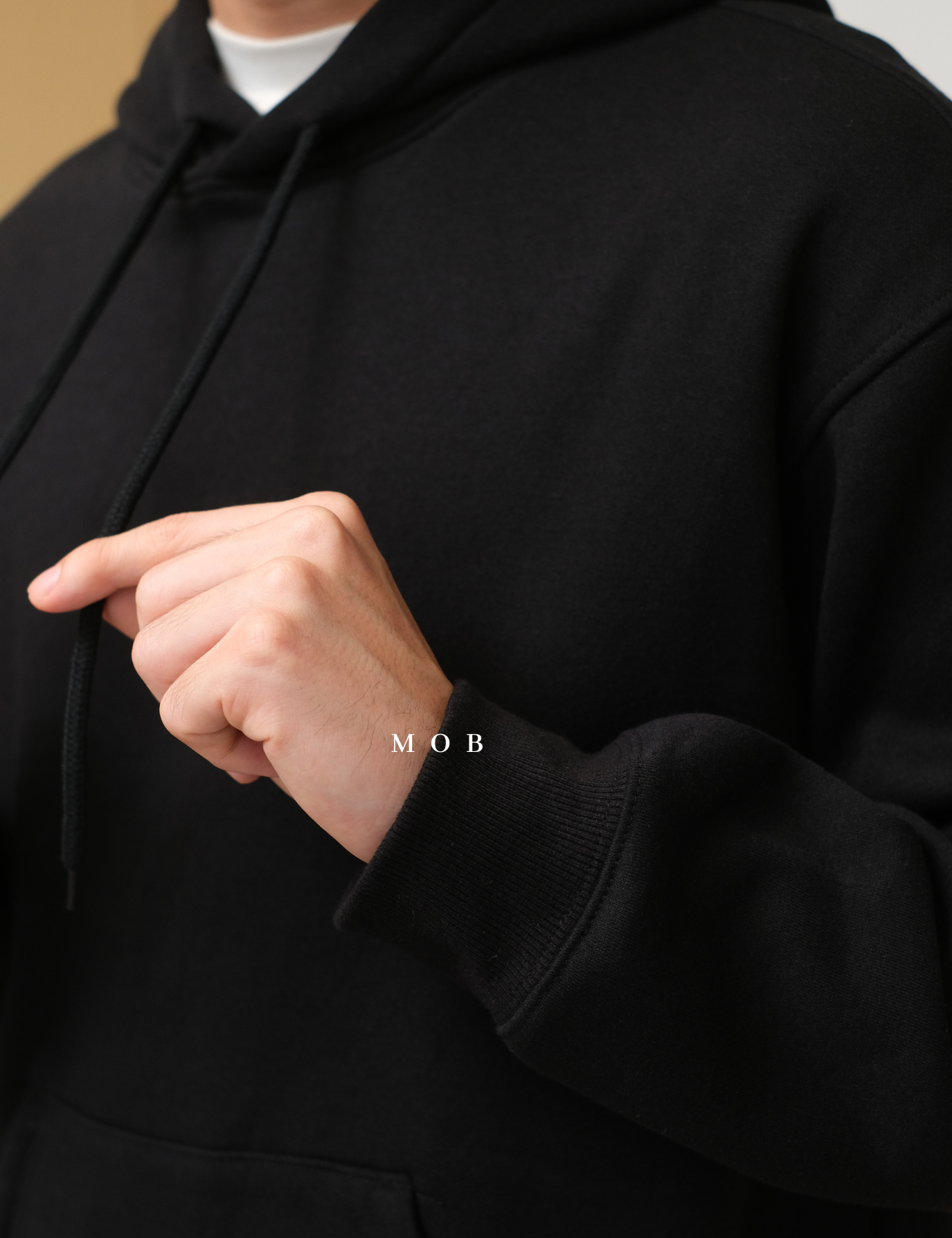 HMHOD02002A Loose Basic Pullover Hoodie Black