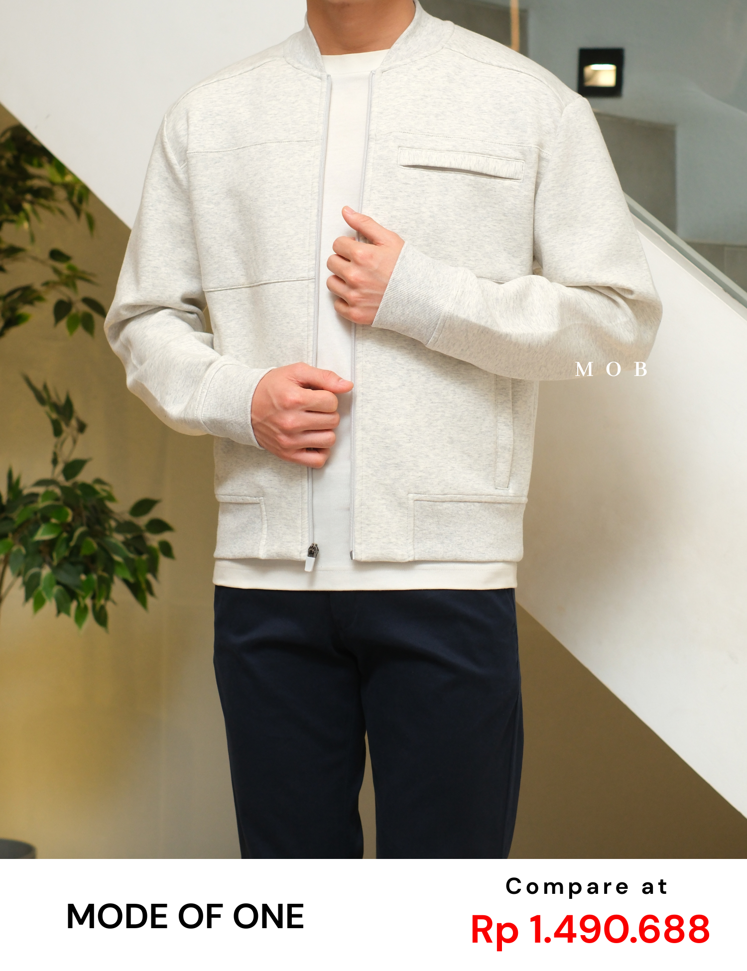 MODJ01006 Modern Pocket Bomber Jacket Light Grey