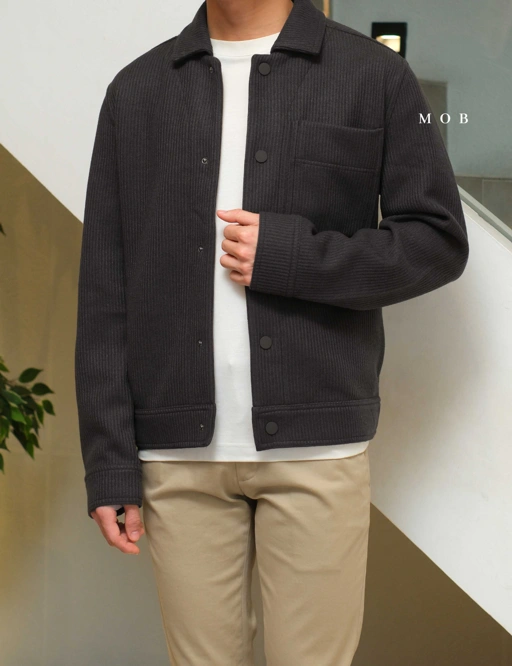 Image of MODJ02002 Knit Trucker Snap Jacket Jet Grey