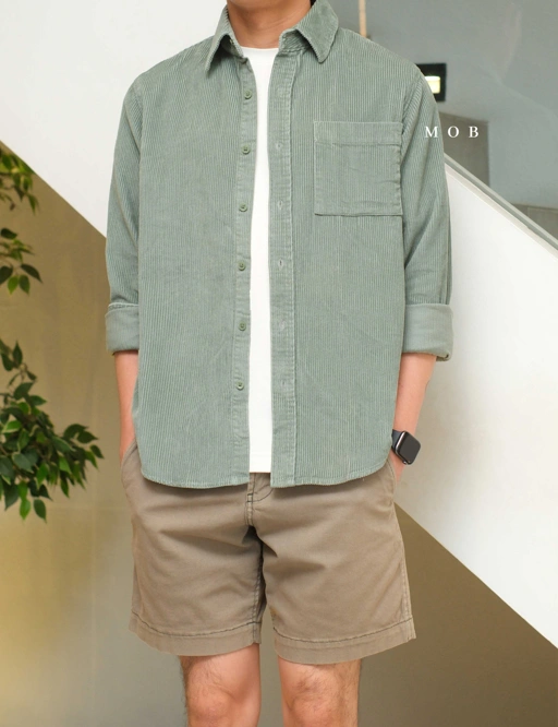 Image of SUNLSS01002A Corduroy LS Shirt Sage Green