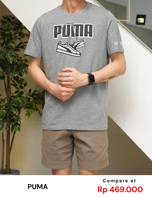 Image of PMSST09026B Sneakers Hanging Series Logo SS Tee Grey 