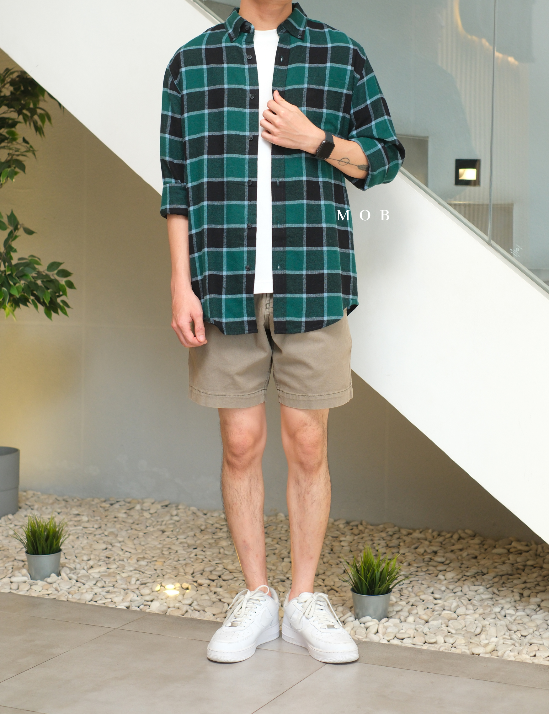 CNBLSS01001 Flannel LS Shirt Green Black Plaid