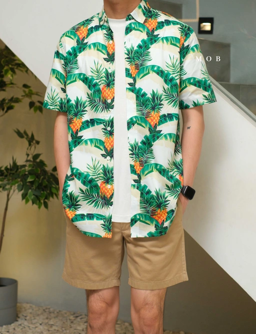 Image of CRSSS03007 Pineapple Tropical SS Shirt White