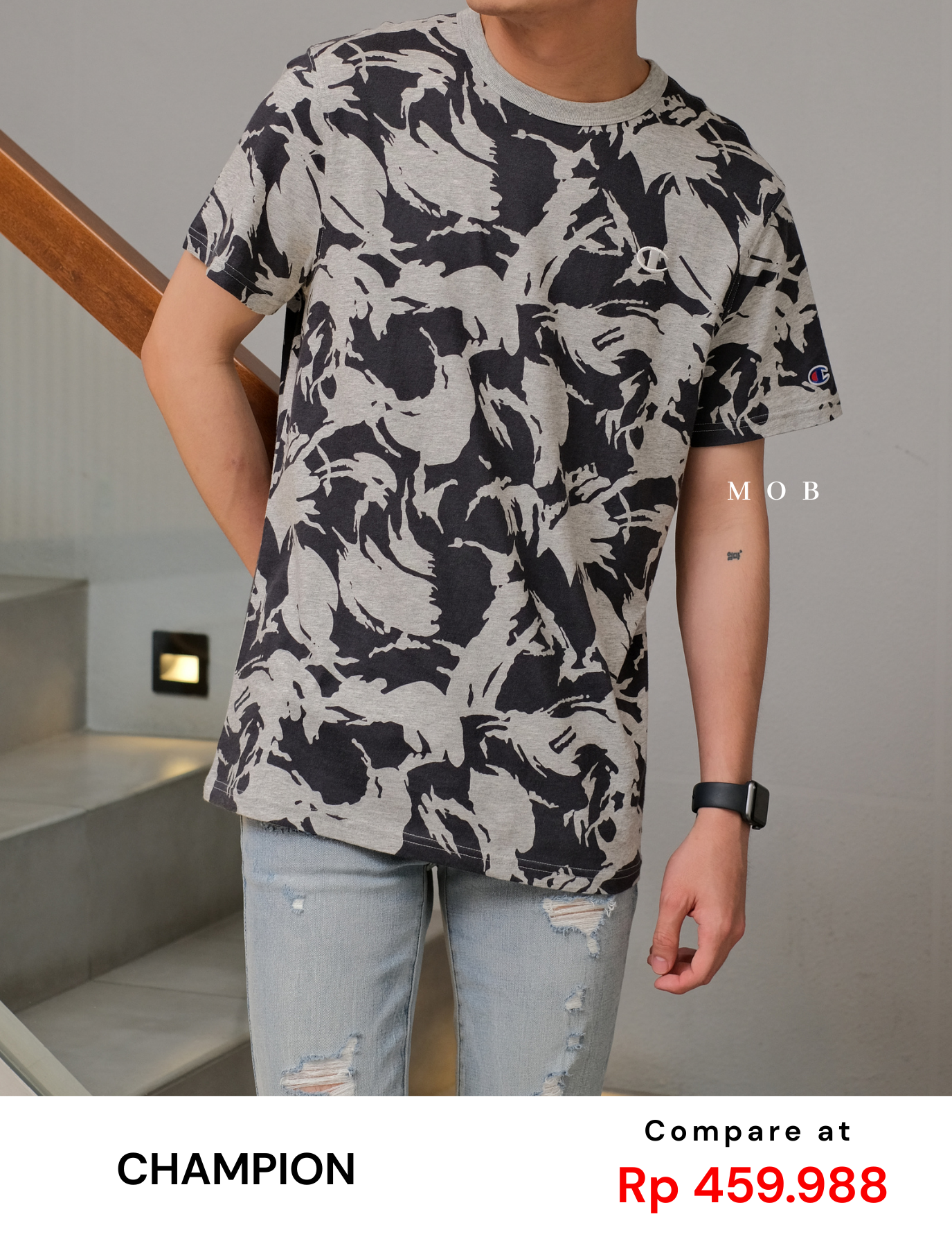 CHMPSST2102B Brushstroke Camo SS Tee Grey Black