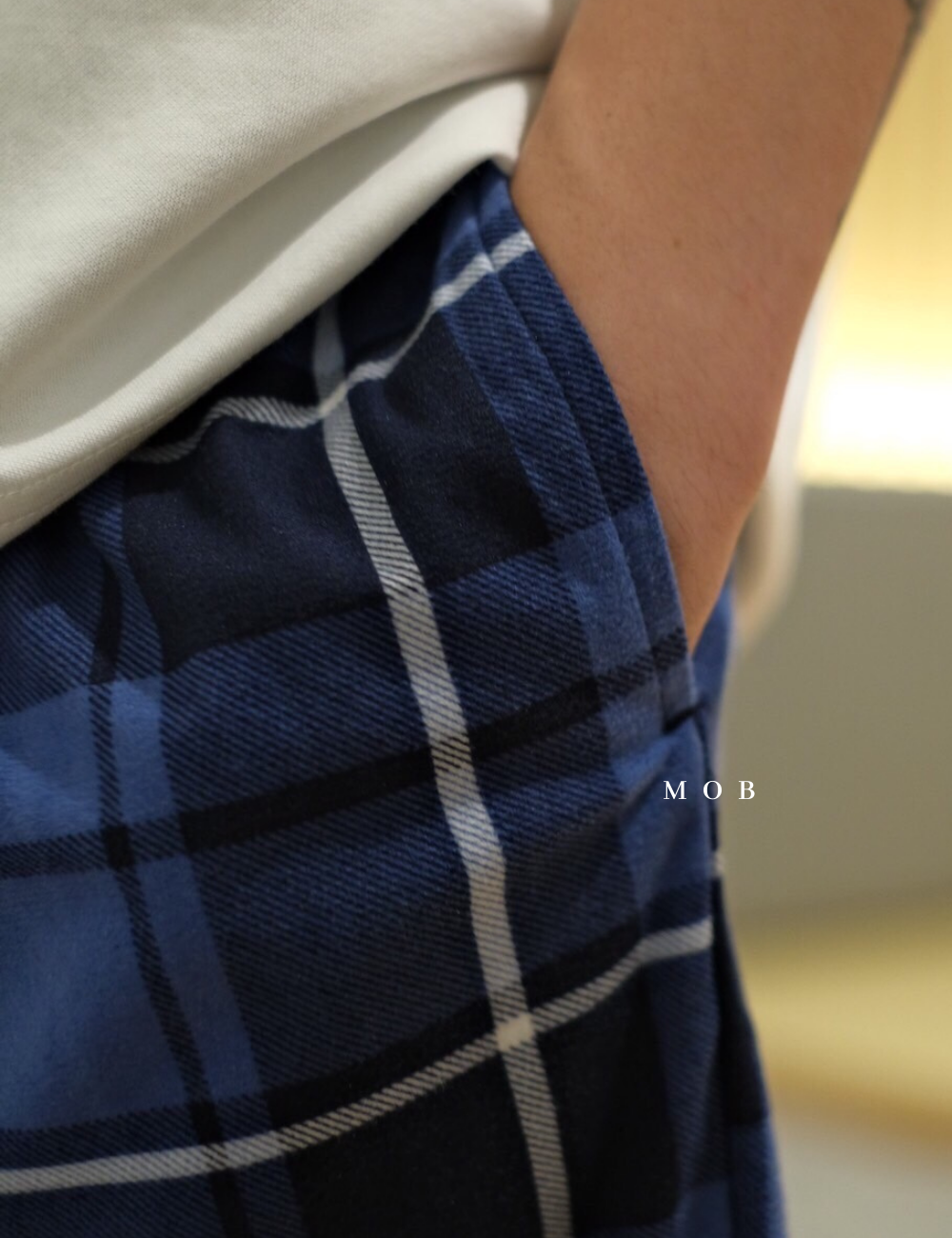 NTSR02010 Blue Navy White Plaid Sueded Sleep Shorts (M ONLY)