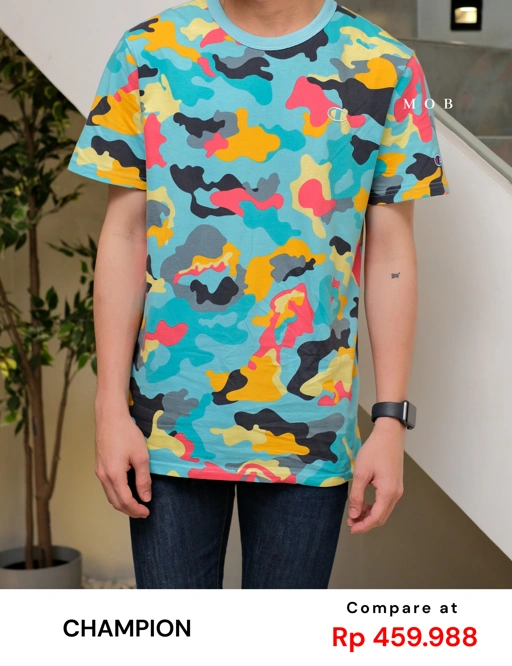 Image of CHMPSST2101B Camo SS Tee Teal Blue Red