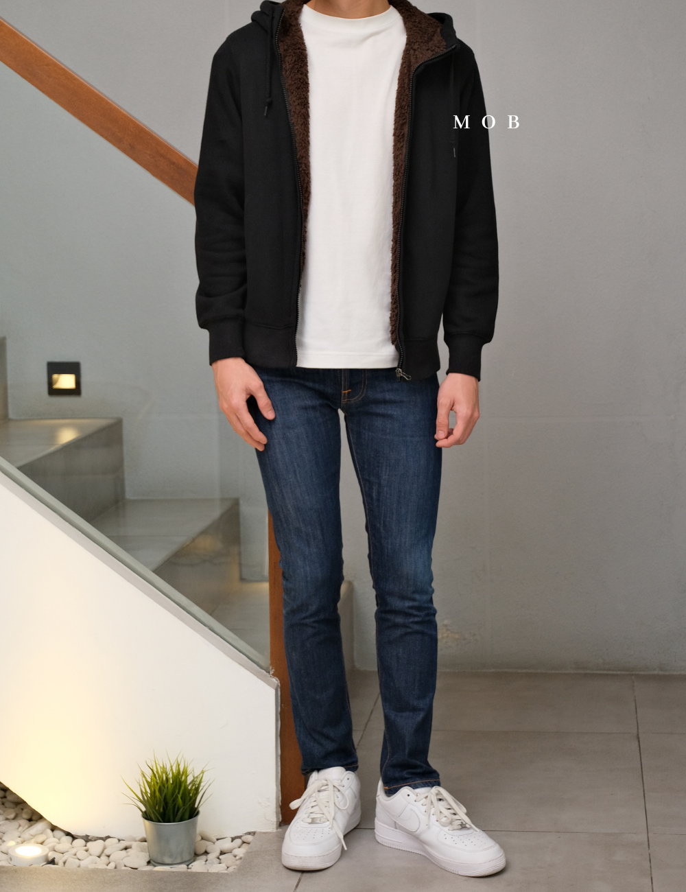 UNQJ03001 Pile Lined Full Zip Hoodie Black