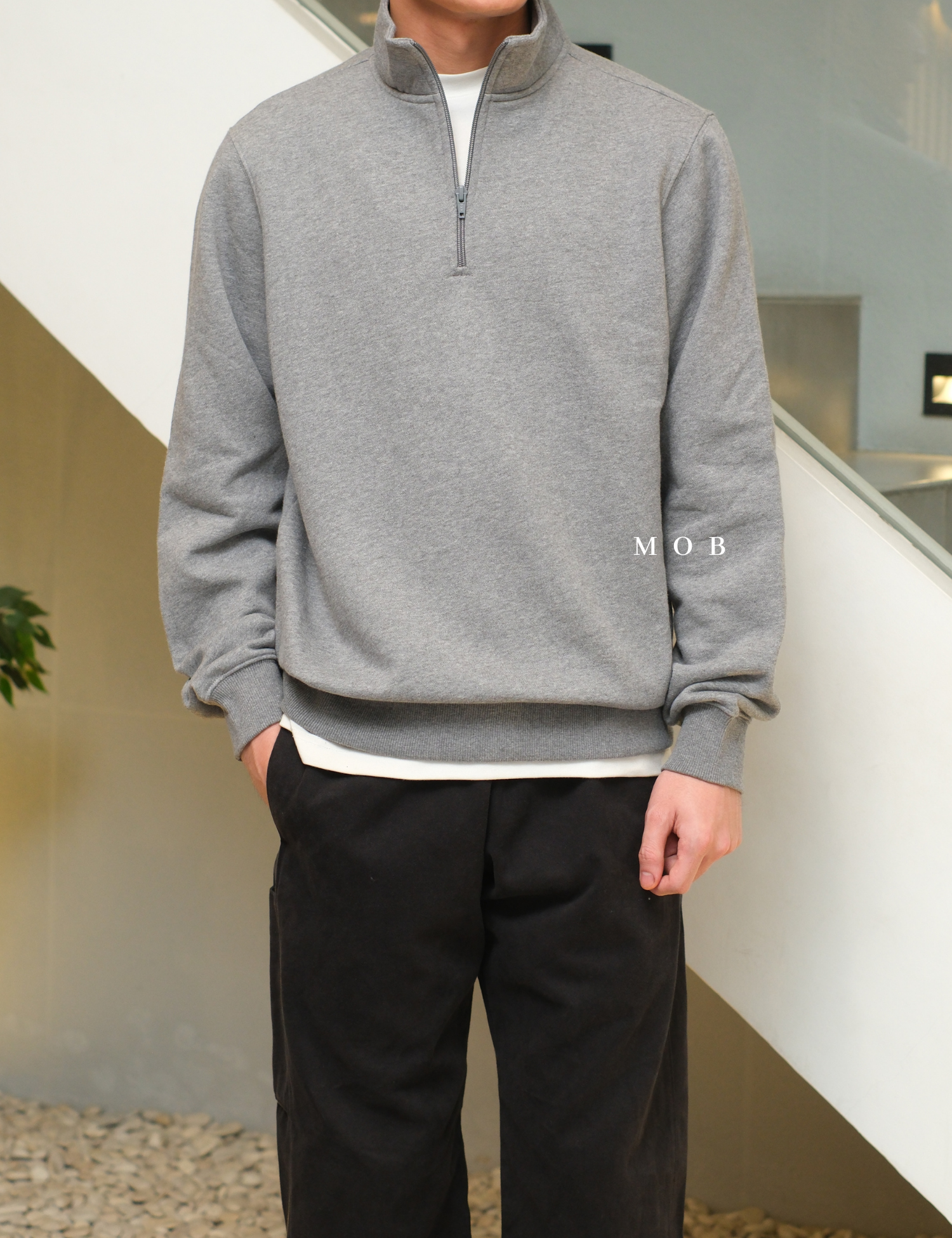 STSW05001D Basic 1/4 Zip Sweatshirt Grey