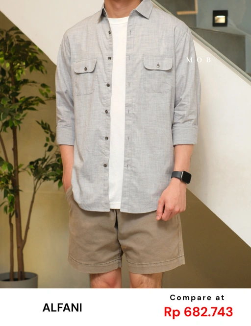 AFLSS01002A Regular Pocket LS Shirt Light Grey Misty