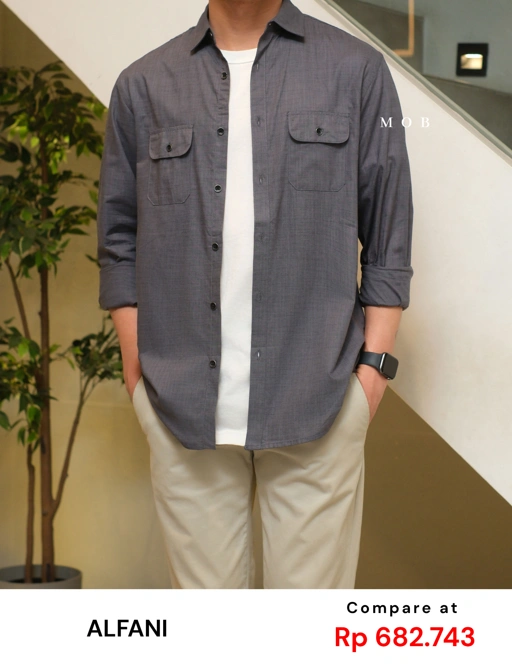 AFLSS01002B Regular Pocket LS Shirt Dark Grey