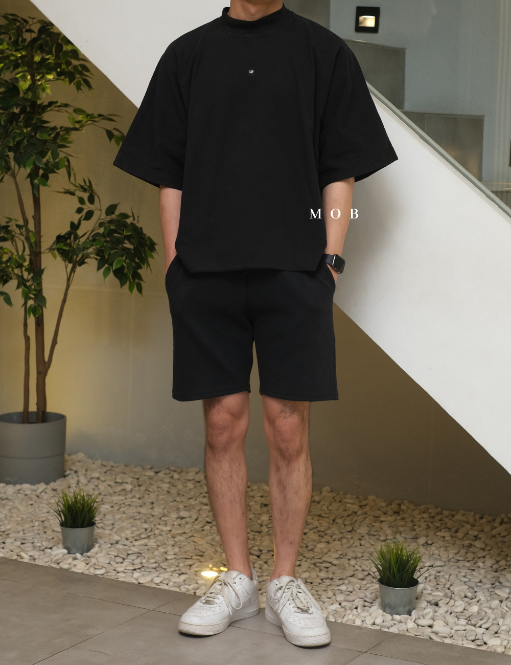 YZSST01001 Boxy 3/4 Tee Black Wash
