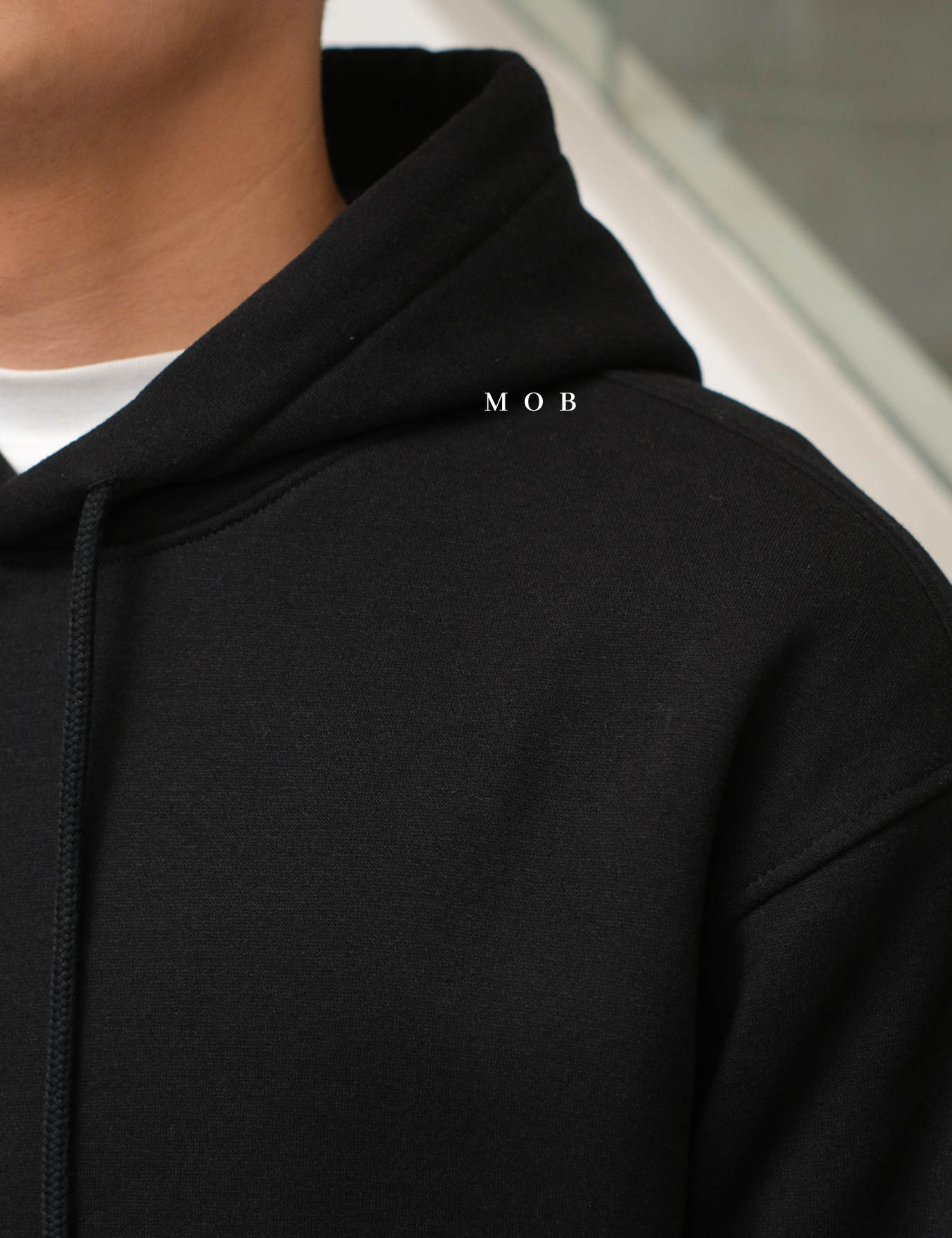 HMHOD02002A Loose Basic Pullover Hoodie Black