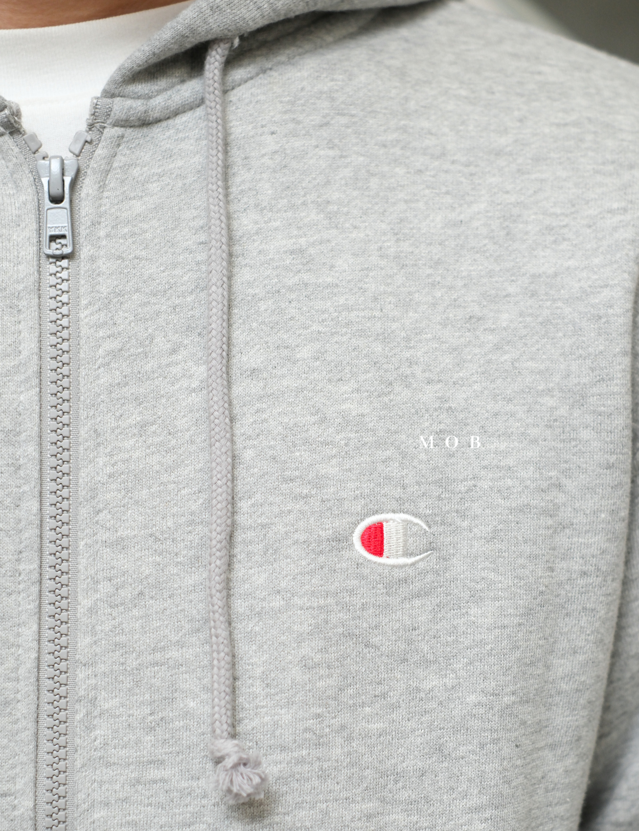 CHMPFZ05001A Basic Small Logo Full Zip Hoodie Heather Grey
