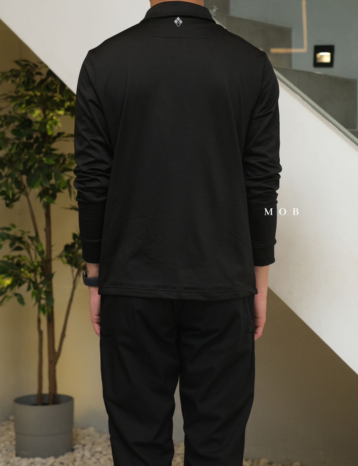 MBLPLS01001 Snap Button Polo LS Black