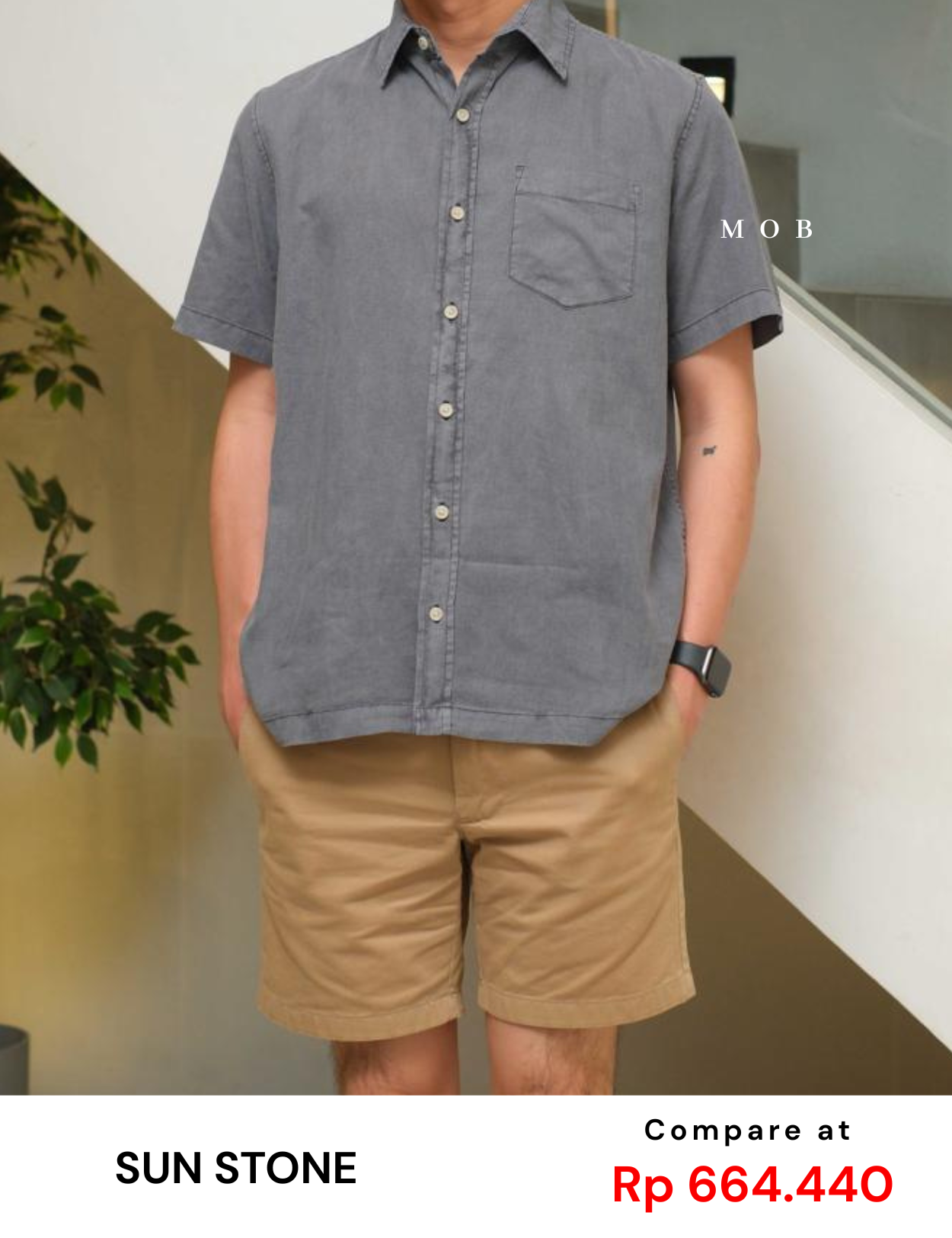 SUNSSS01007 Linen SS Shirt Black Grey Washed