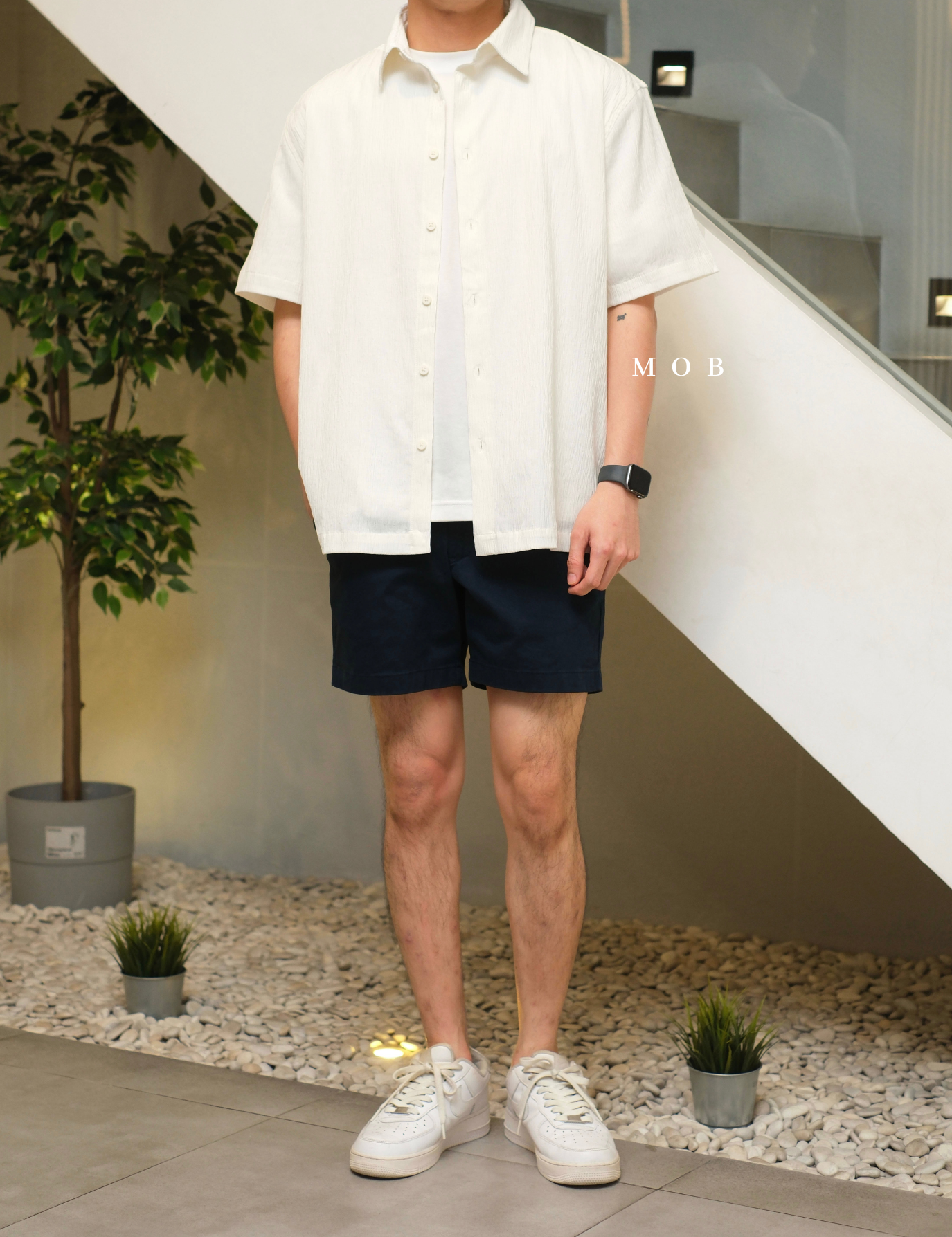 ICN01SSS001-001 Crinkled SS Shirt White 