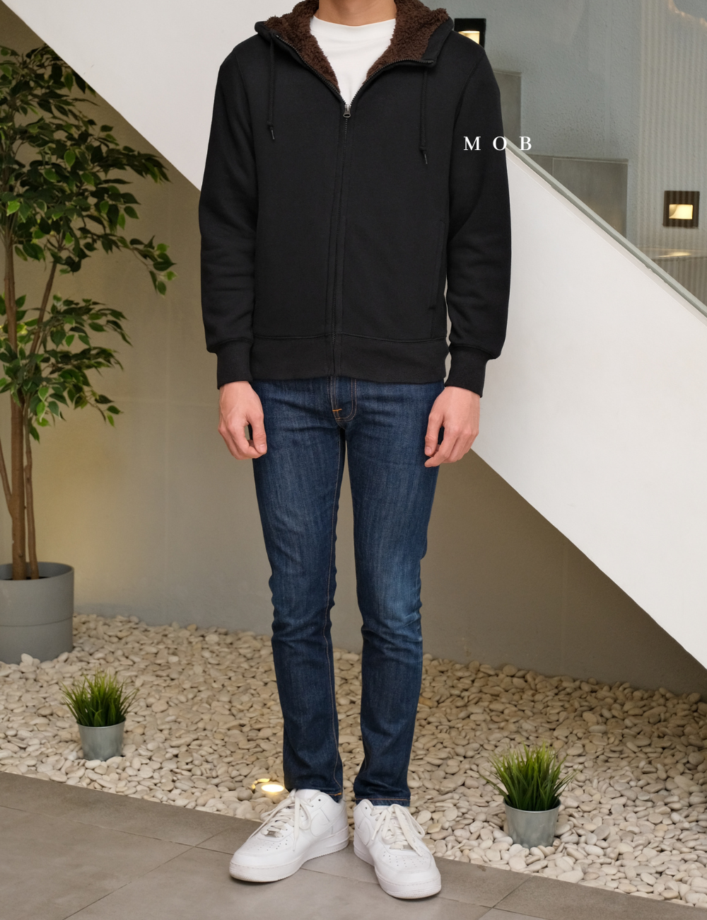 UNQJ03001 Pile Lined Full Zip Hoodie Black