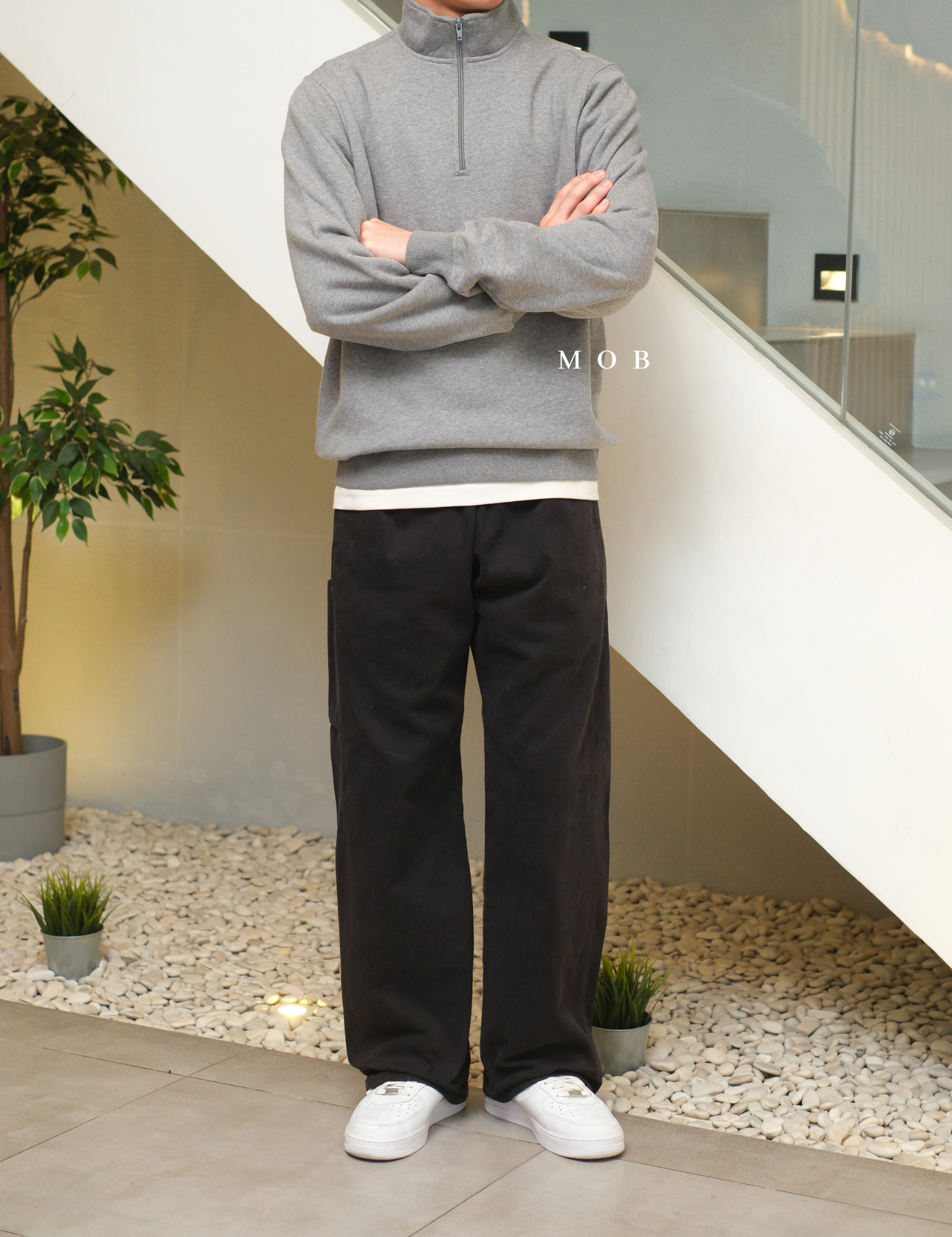 STSW05001D Basic 1/4 Zip Sweatshirt Grey