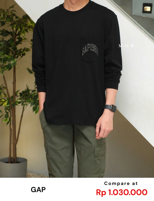 GPLST08002A 1969 Arch Logo Pocket LS Tee Black