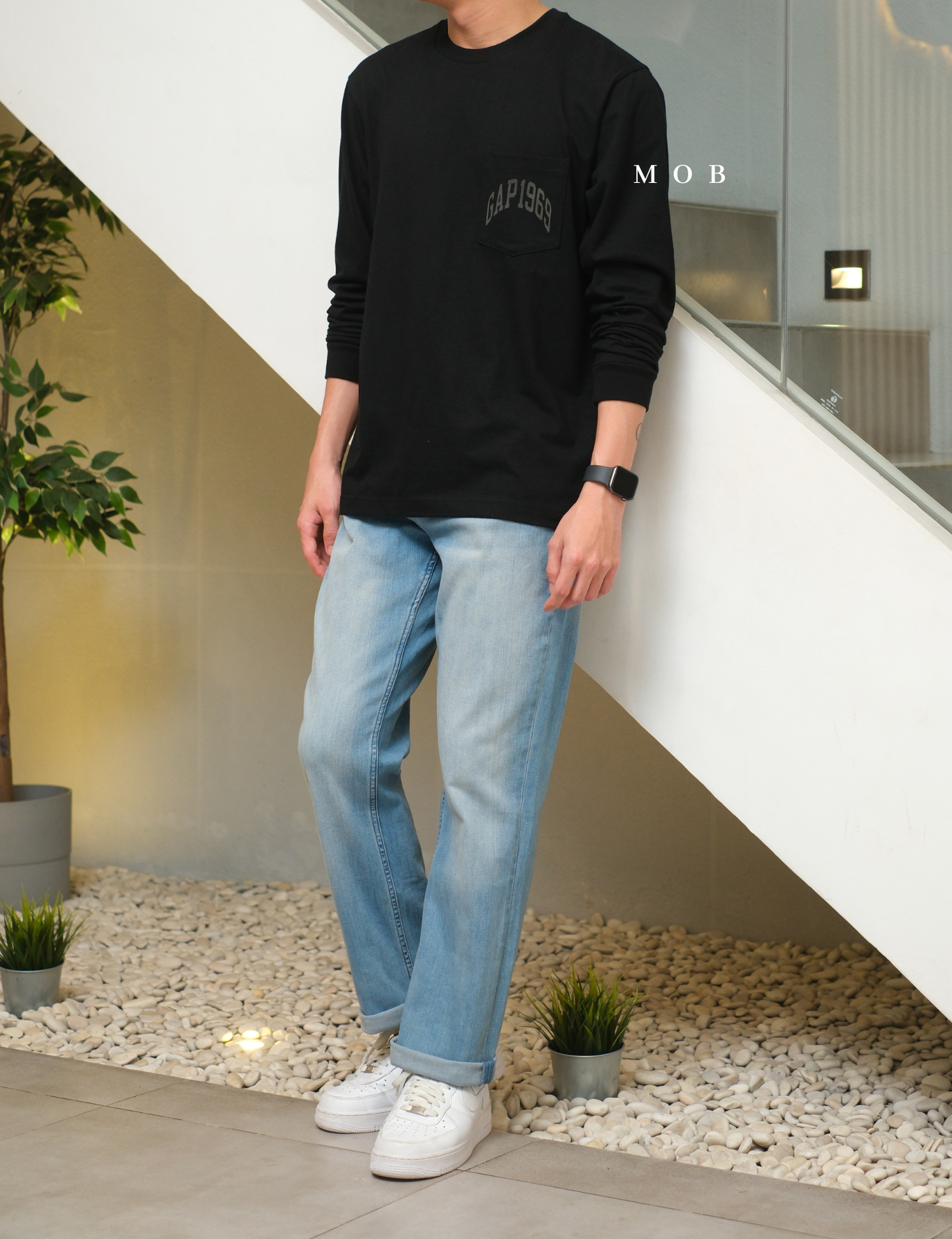 GPLST08002A 1969 Arch Logo Pocket LS Tee Black