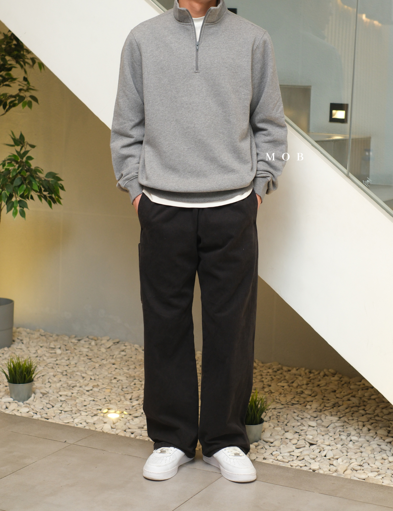 STSW05001D Basic 1/4 Zip Sweatshirt Grey